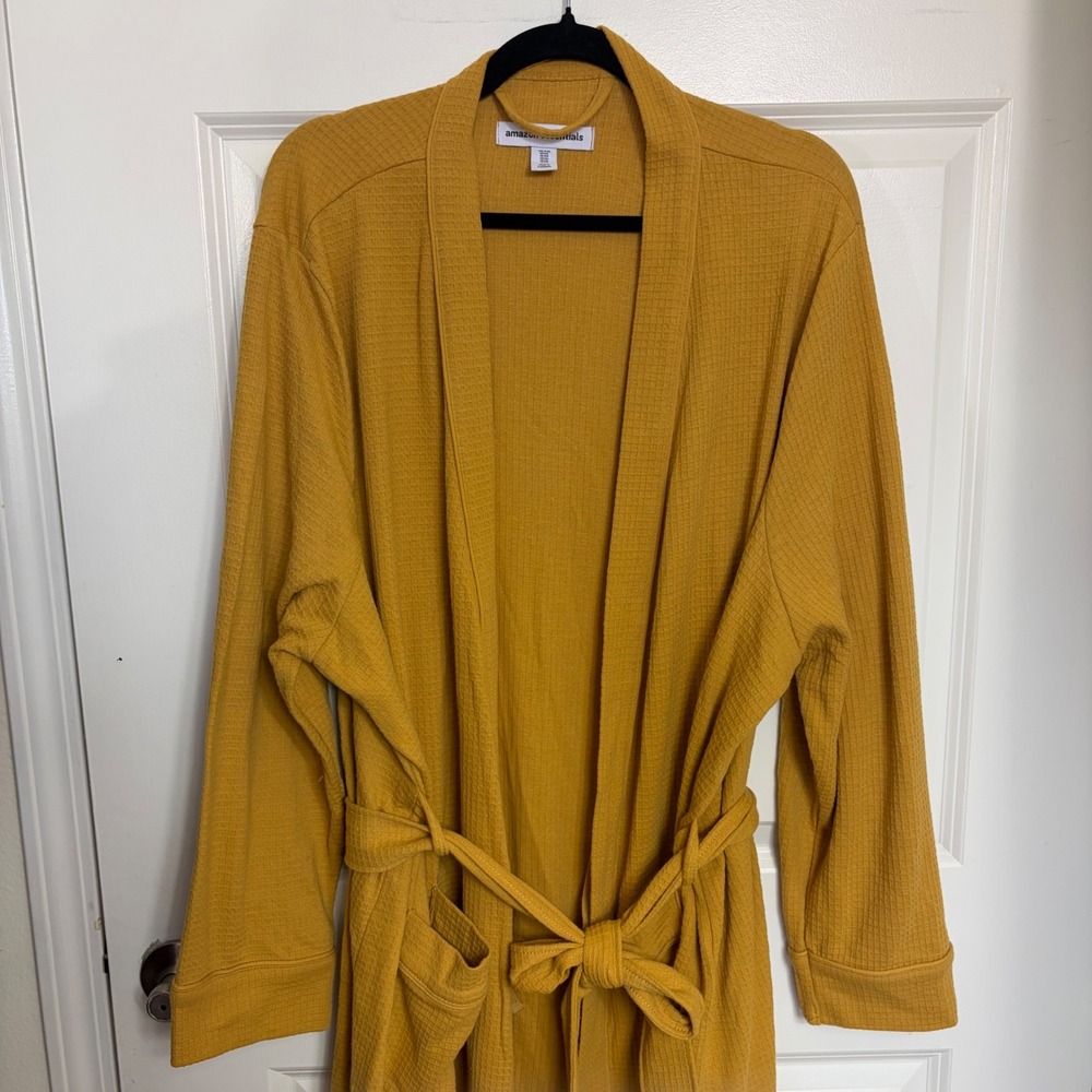 Amazon Essentials Mustard Yellow Waffle Knit Robe XXL Cotton Blend Bathrobe